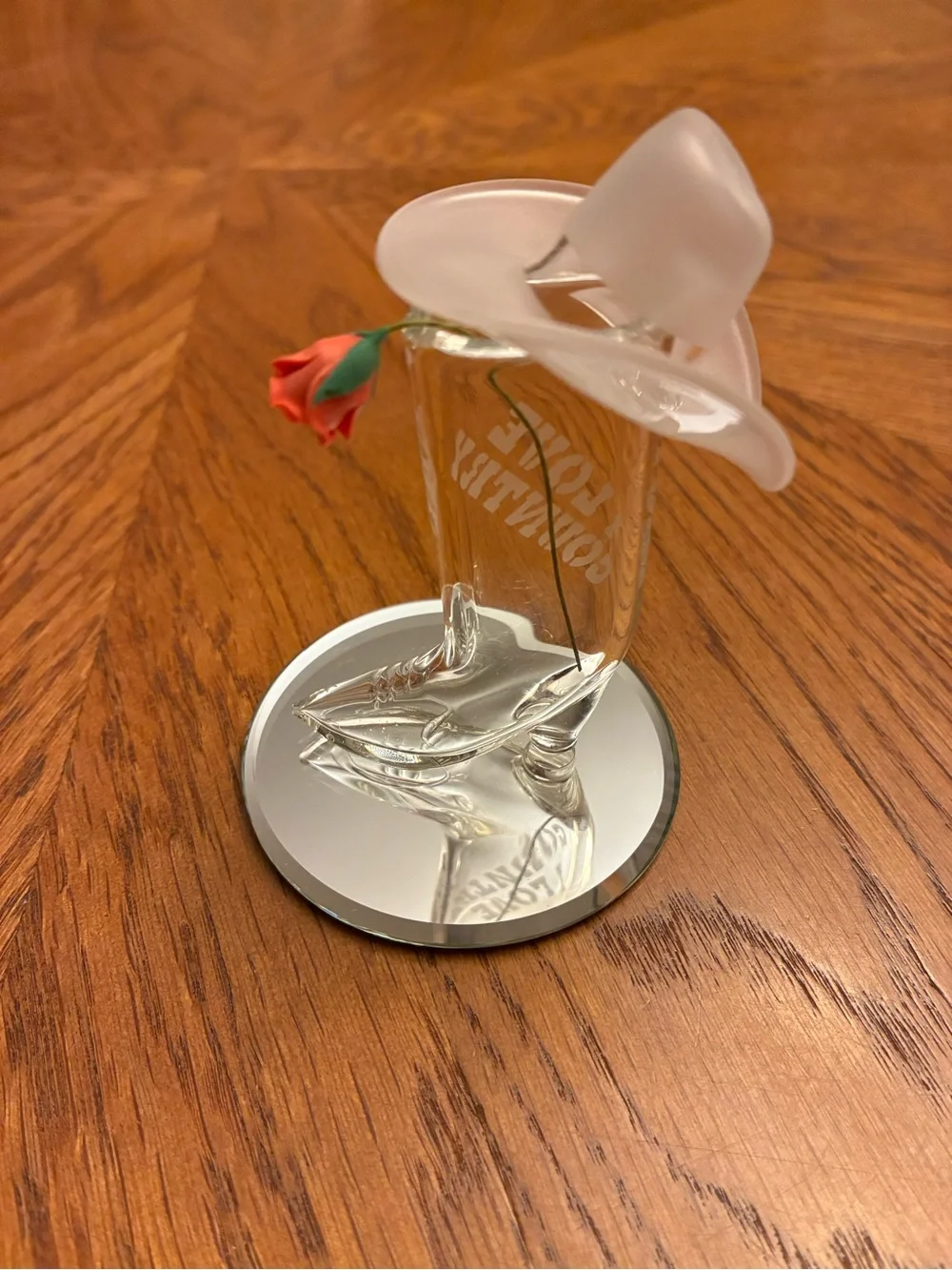 Glass Cowboy Boot 'I Love Country' Figurine